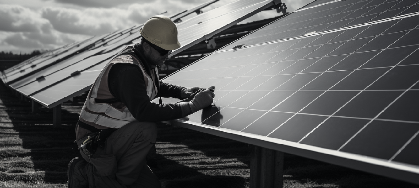 an engineer fixing a solar panel - renewable energy staffing solutions