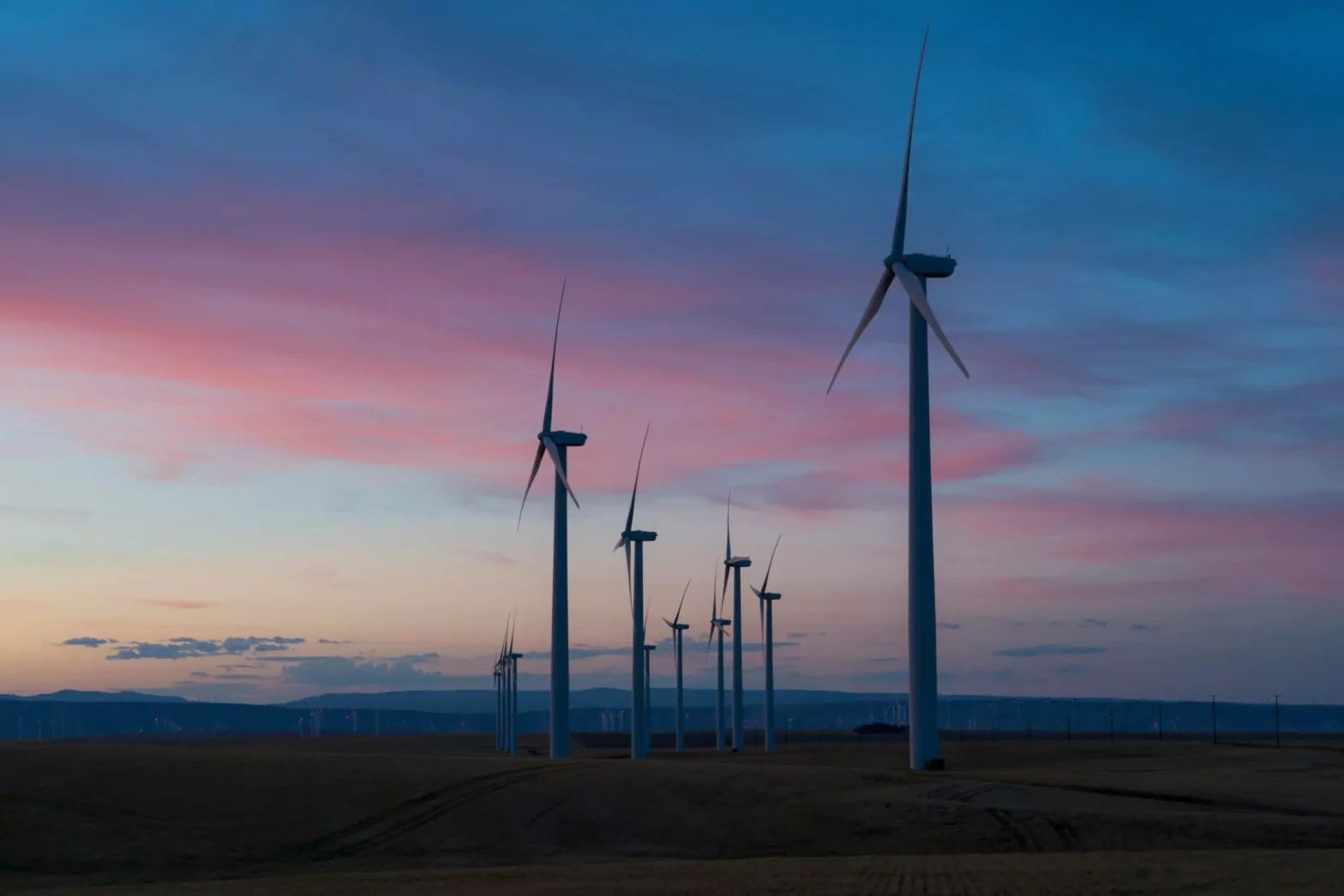 an image of 8 wind turbines on the renewable energy jobs in the usa blog