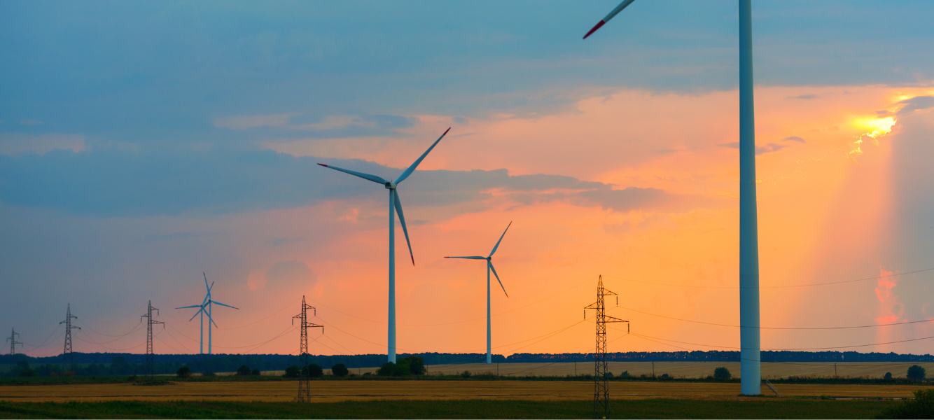 An image of wind turbines displaying Energy recruitment solution