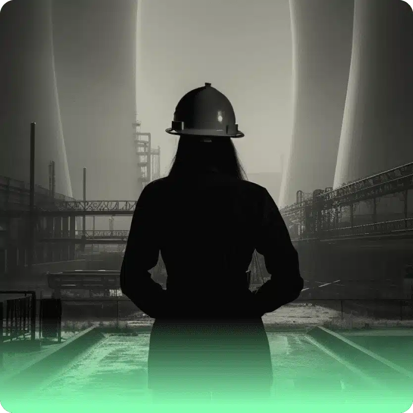 an image of a ai generated woman looking on to power stations